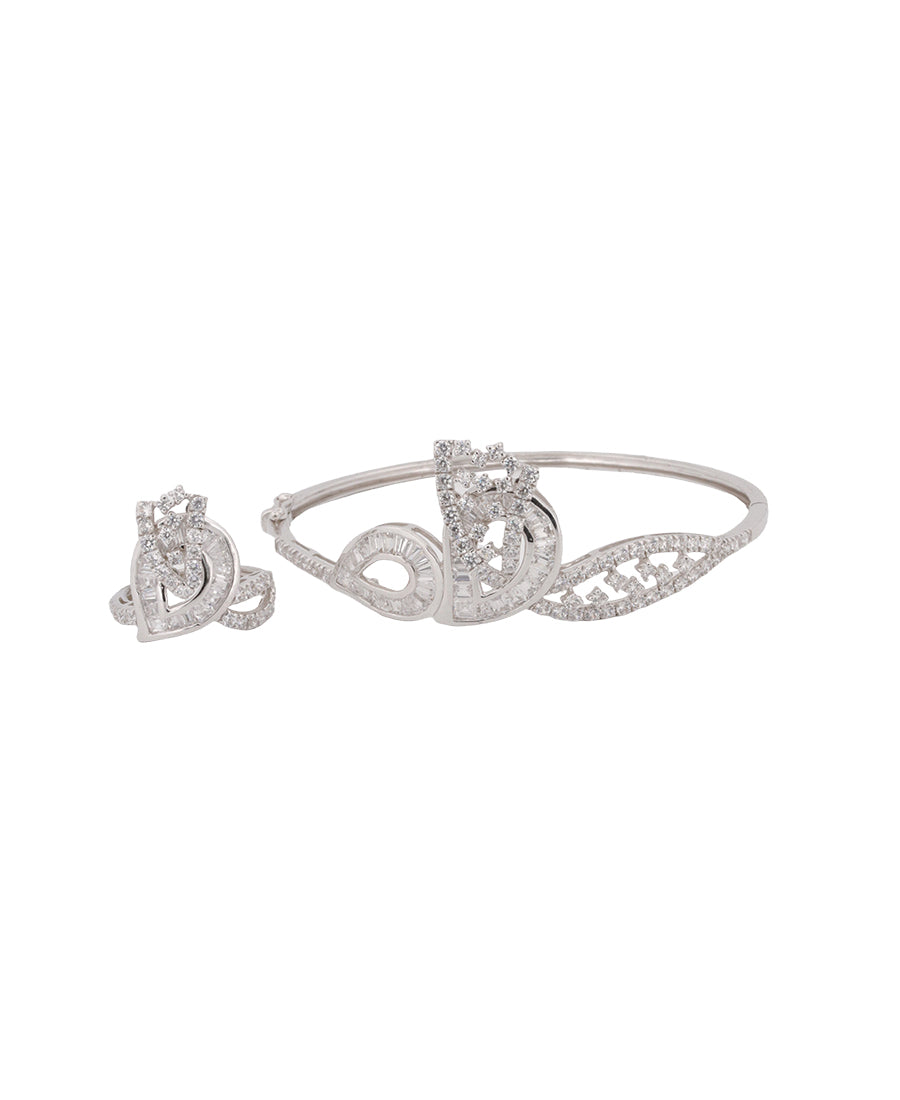 Bigeasy Jewellers White Gold Bangle & Ring Set – 13.94g, Size 2.5